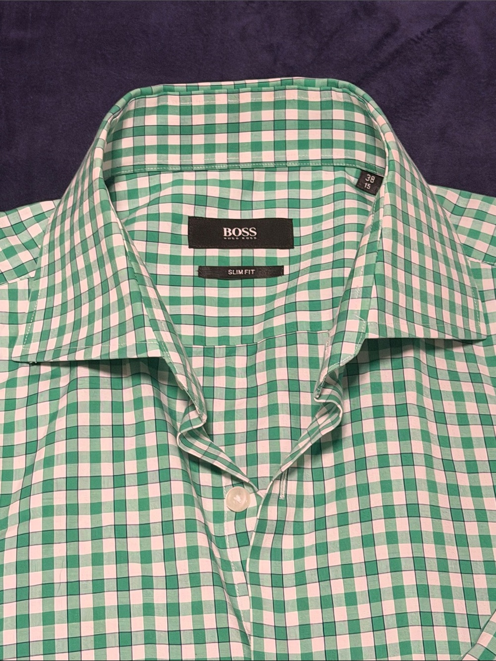 BOSS Green & White Gingham Dress Shirt